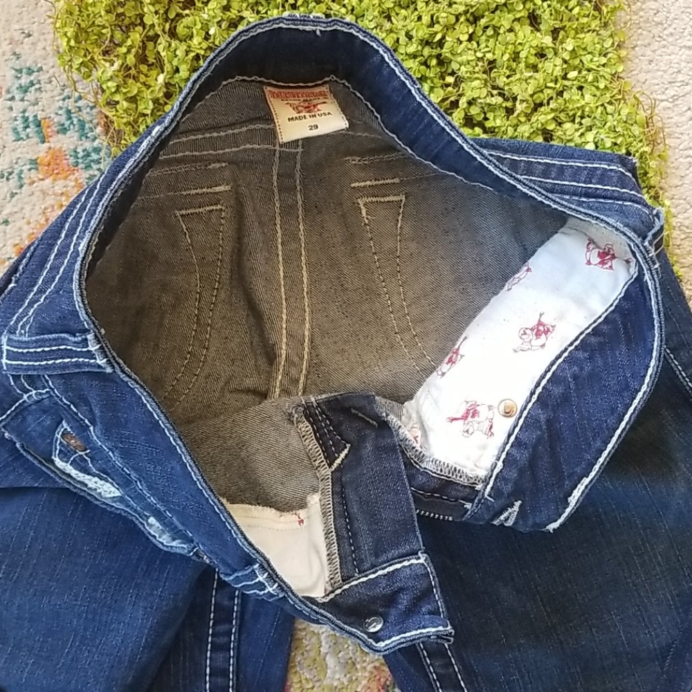 Y2k TRUE RELIGION Joey Dark Low FLARE HorseShoe Topstitched Bell IT Jeans 29 EUC - Picture 12 of 16